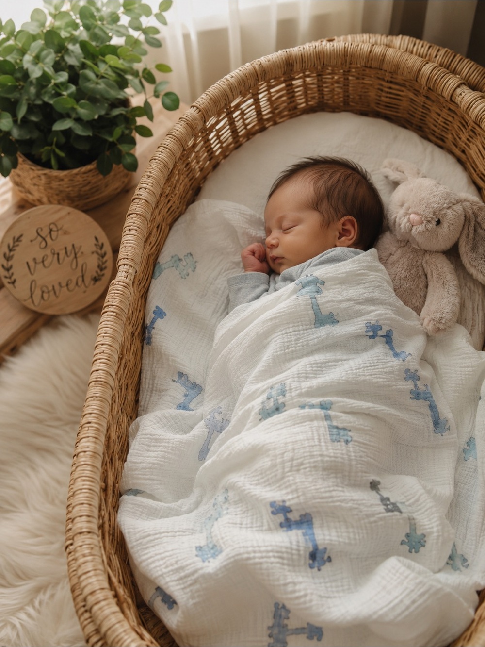 aden + anais Muslin Swaddle Blanket - Blue & Gray Giraffe Print 44”x44” EUC 🦒